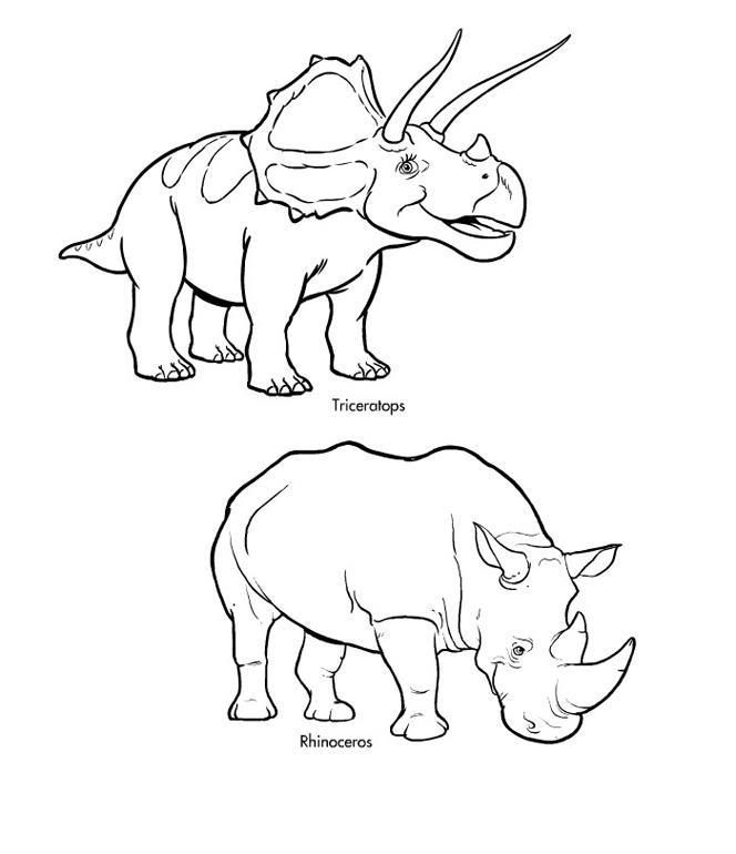Раскраски носороги  Поезд динозавров, трицератопс и носорог