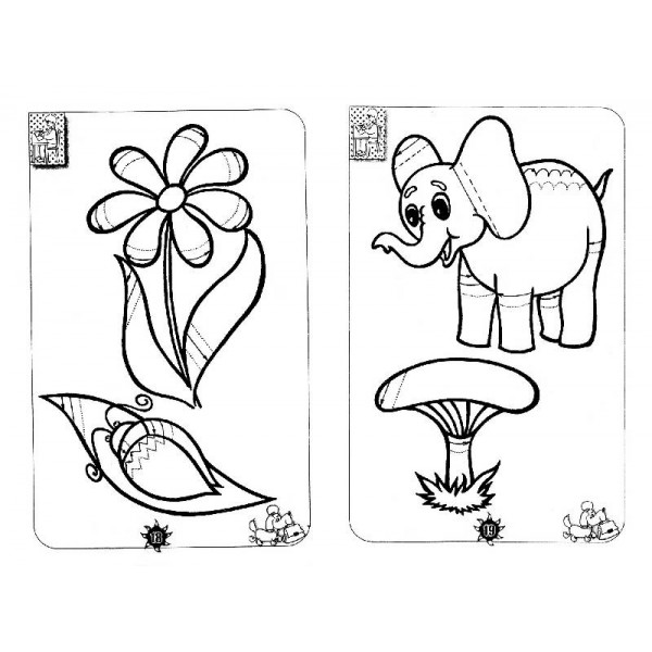  Подготовка руки к письму штриховка, цветок и божья коровка на листке, слон и грибок