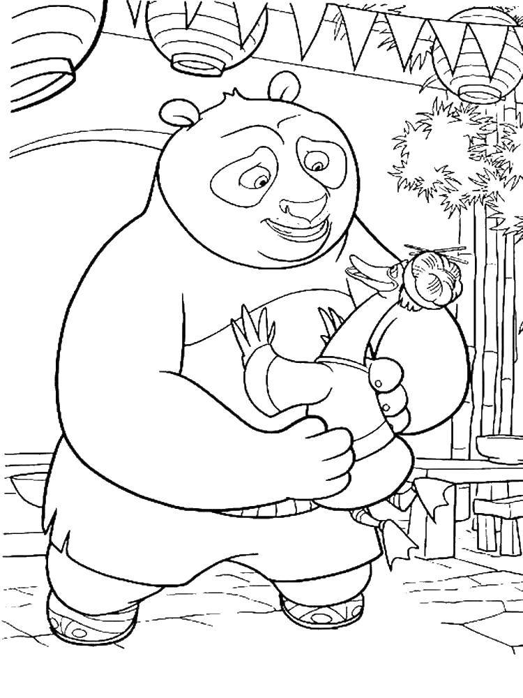 Раскраски панда  По и его папа