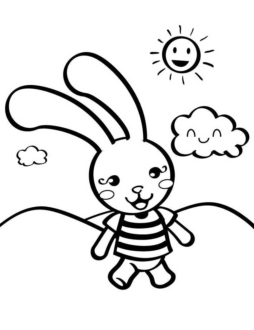 Раскраски зайчата и зайцы  Рисунок зайчика гуляющий на солнце