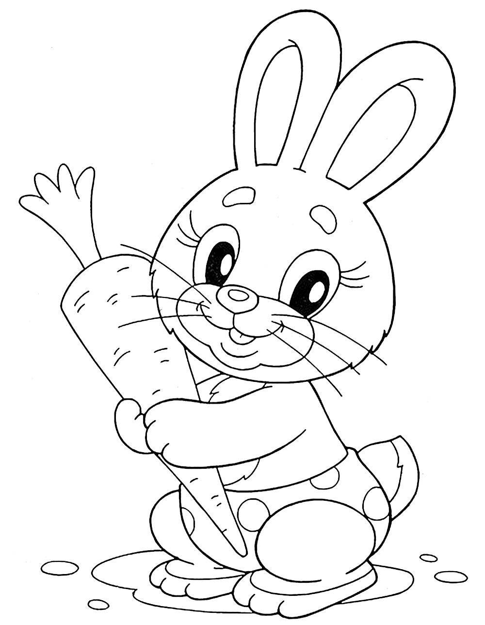 Раскраски зайчата и зайцы  Рисунок зайчика с морковкой