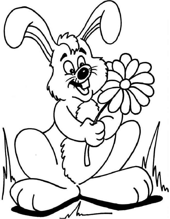 Раскраски зайчата и зайцы  Рисунок зайчика с цветком