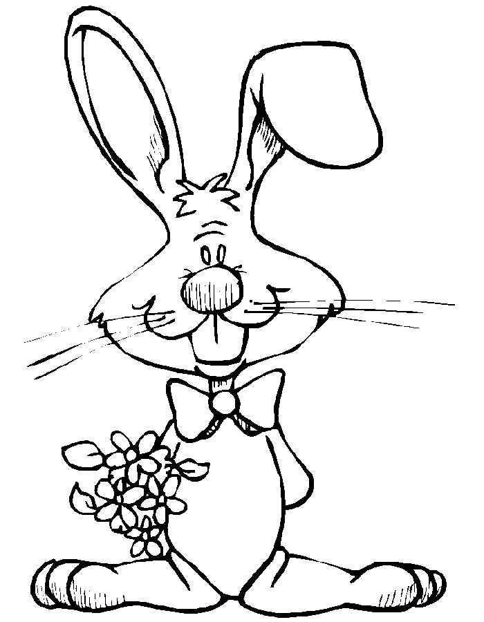 Раскраски зайчата и зайцы  Рисунок зайчика с цветком