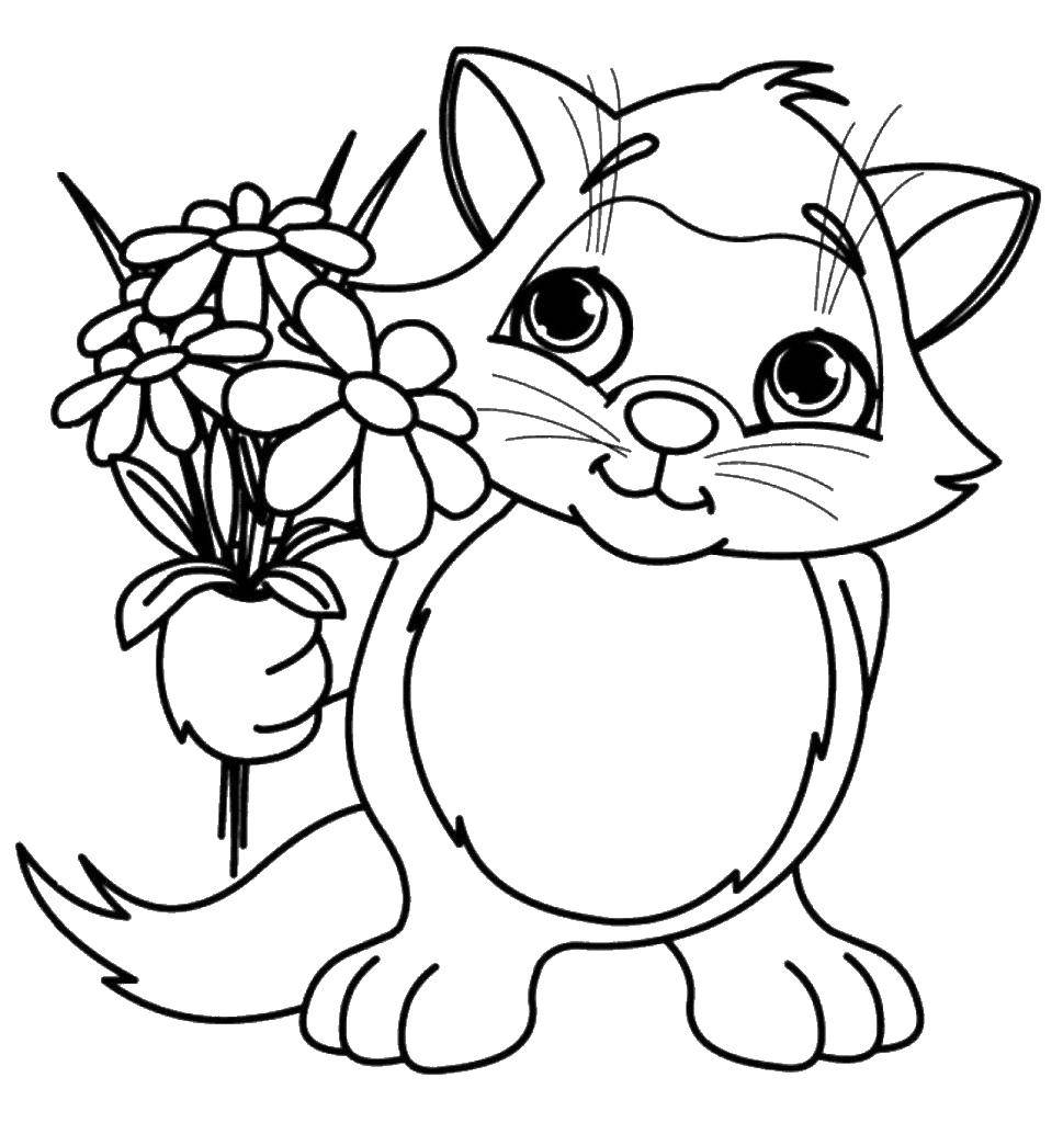   Кошка с цветами