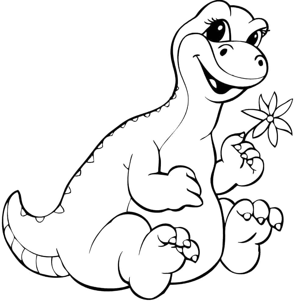   Веселый динозаврик с цветком