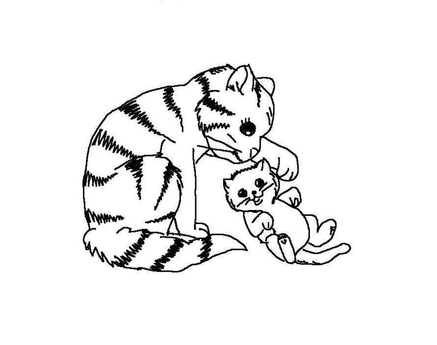   Рисунок мамы кошки и котенка