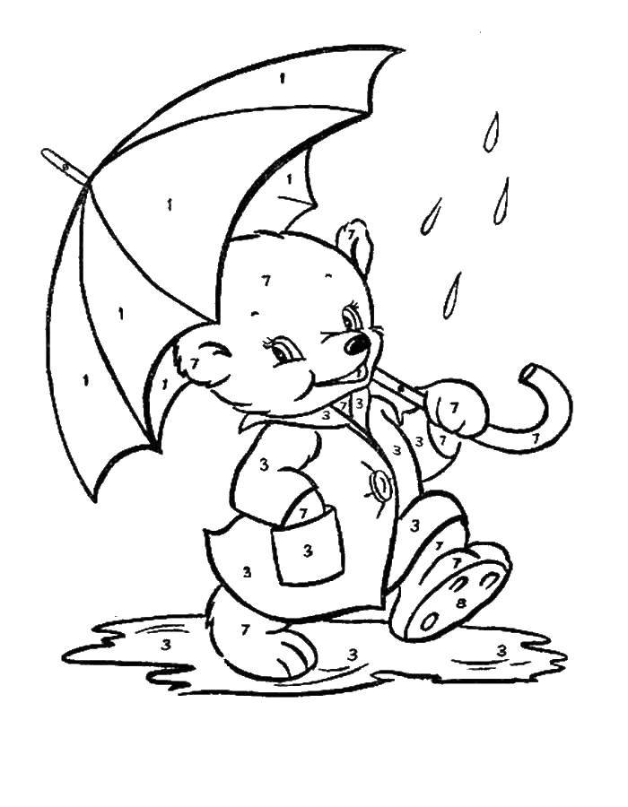 Раскраски мишки мишутки   Мишка с зонтом