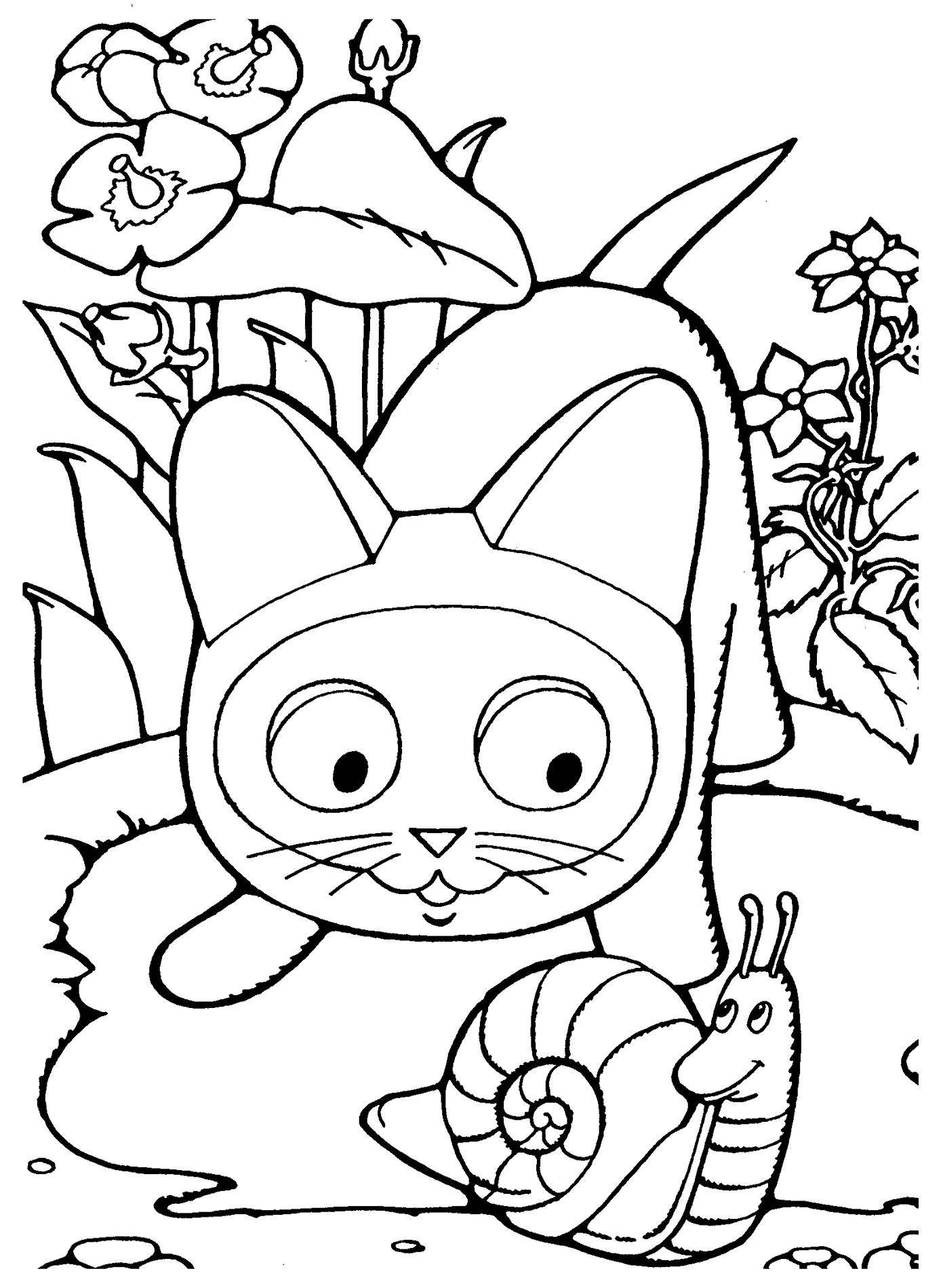   Рисунок кошка за охотой на улитку