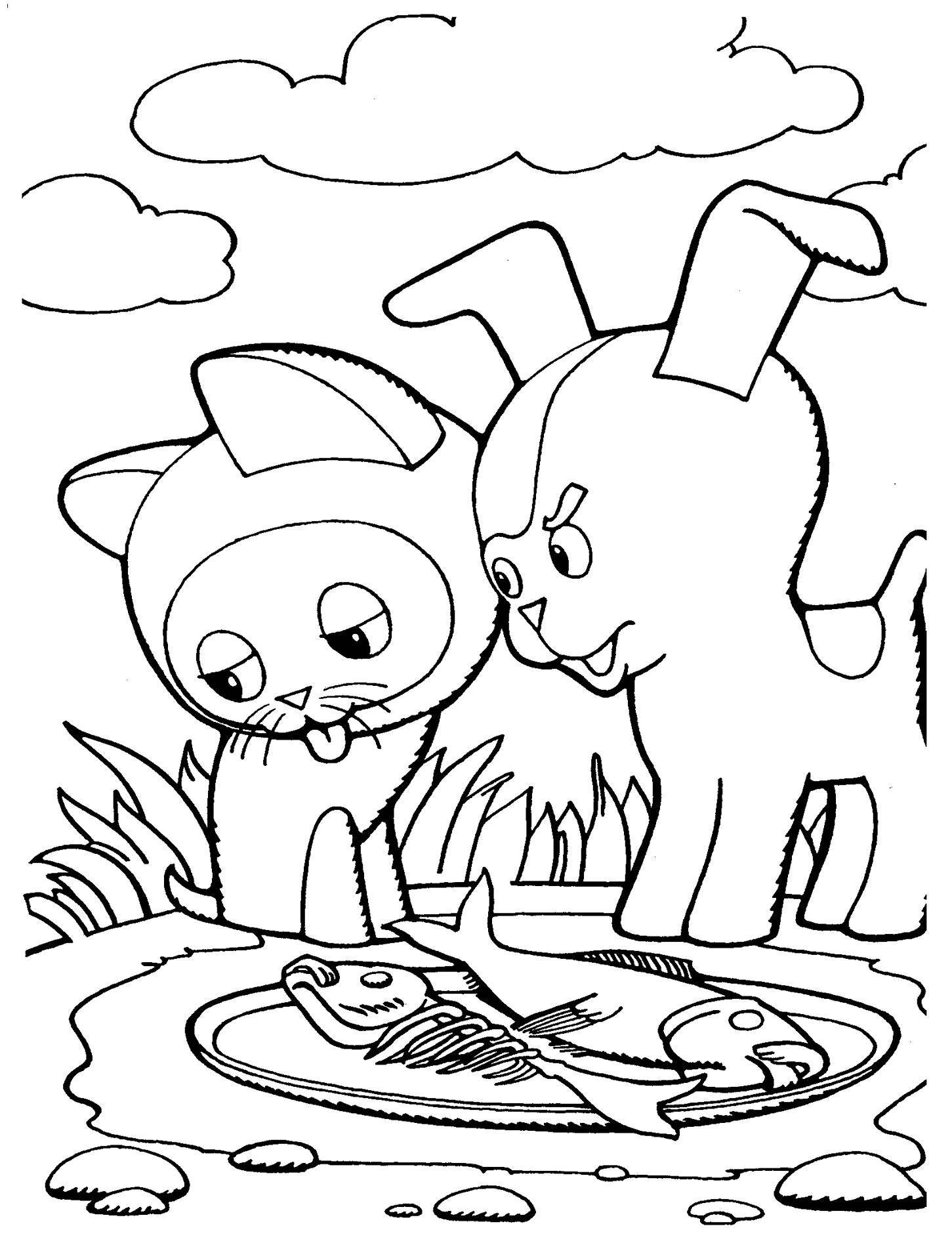   Рисунок котенок по имени гав и рыбка
