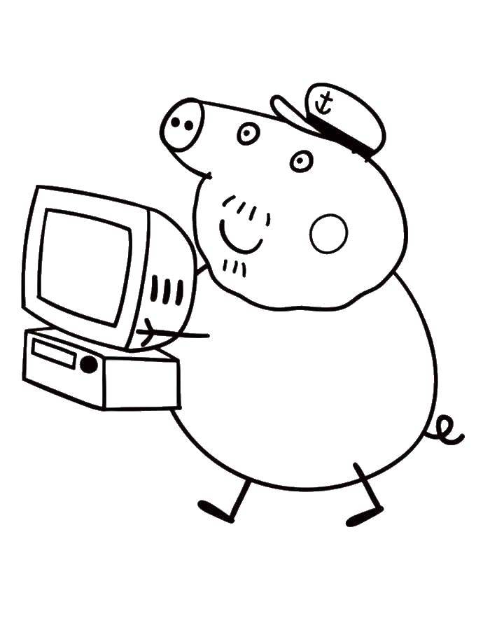   Папа свин и компьютер