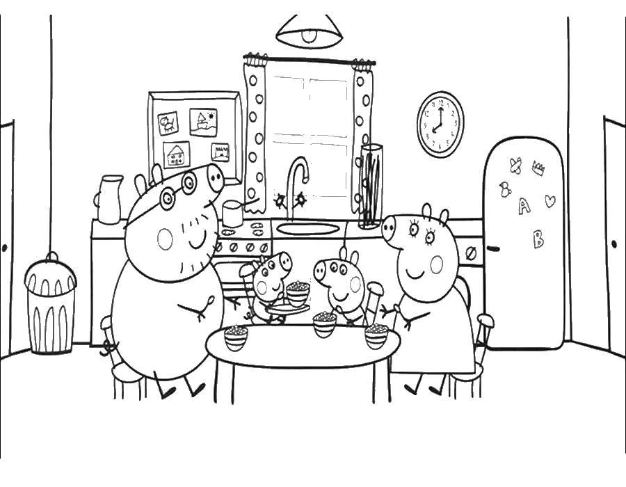   Семья свинки пеппы за столом