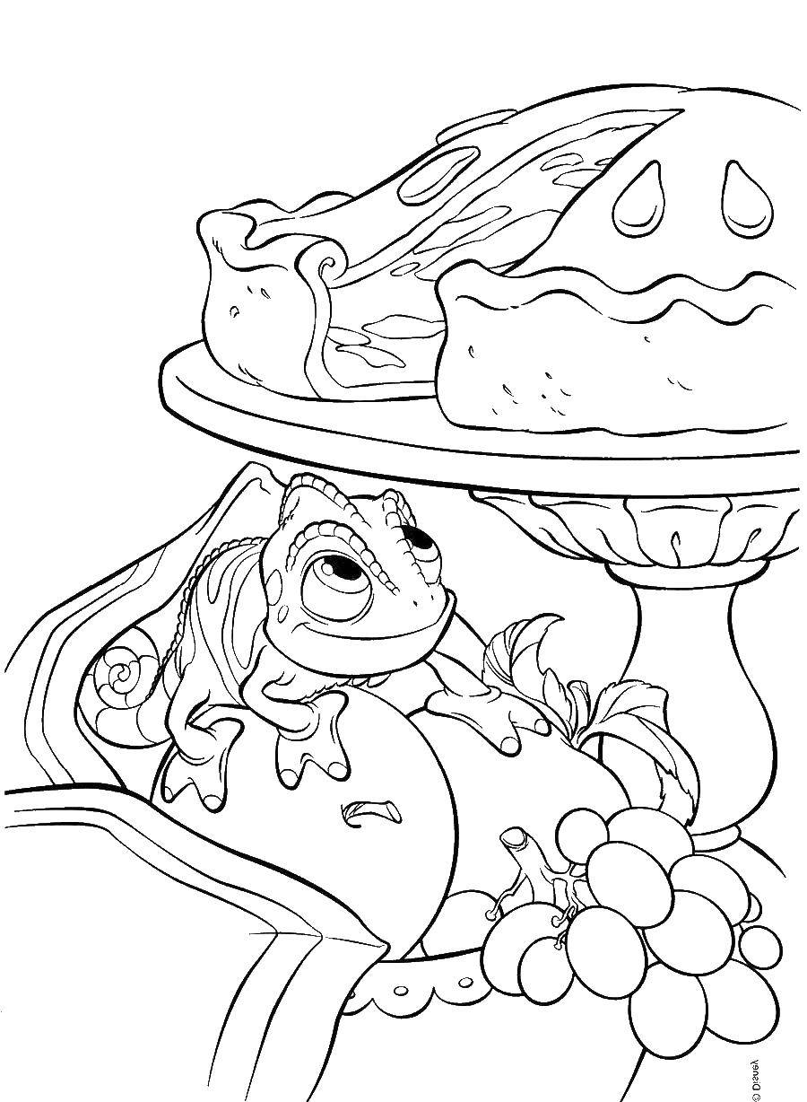 Раскраски ящерица  Ящерица хочет пирог