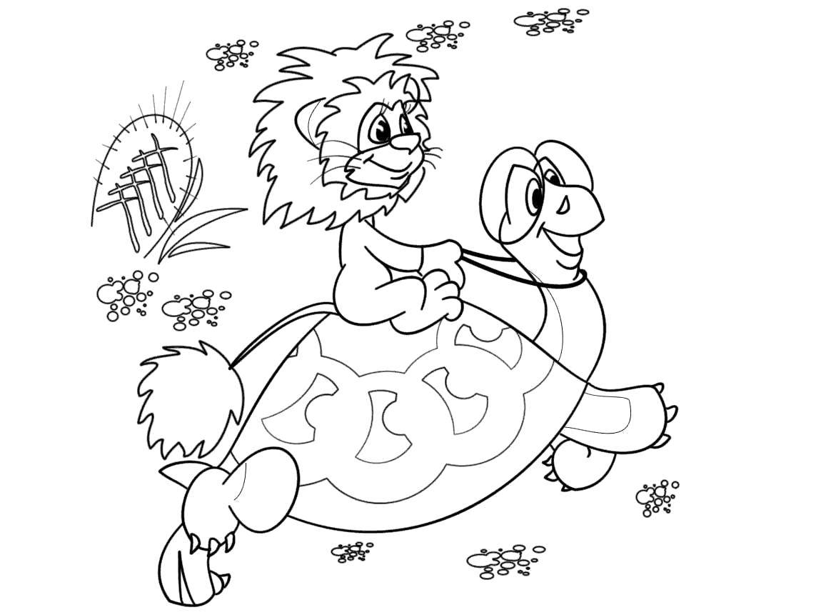 Раскраски львицы и львята  Львенок и черепаха из мультфильма