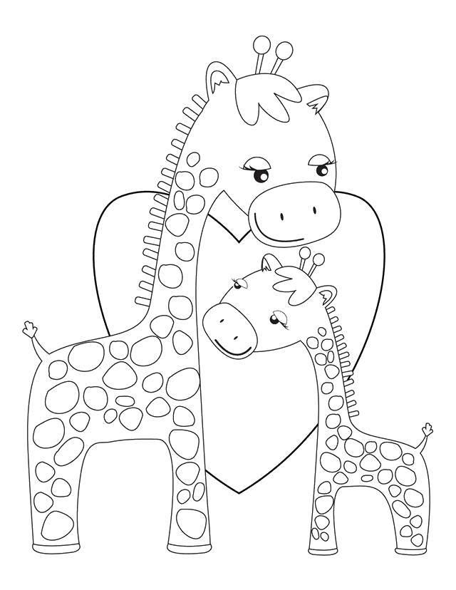 Раскраски жираф  Мама жираф с детёнышем