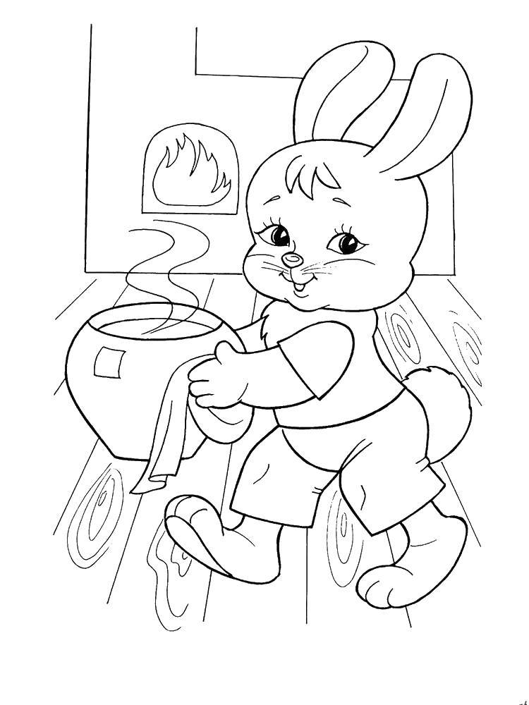 Раскраски зайчата и зайцы  Зайчик готовит обед