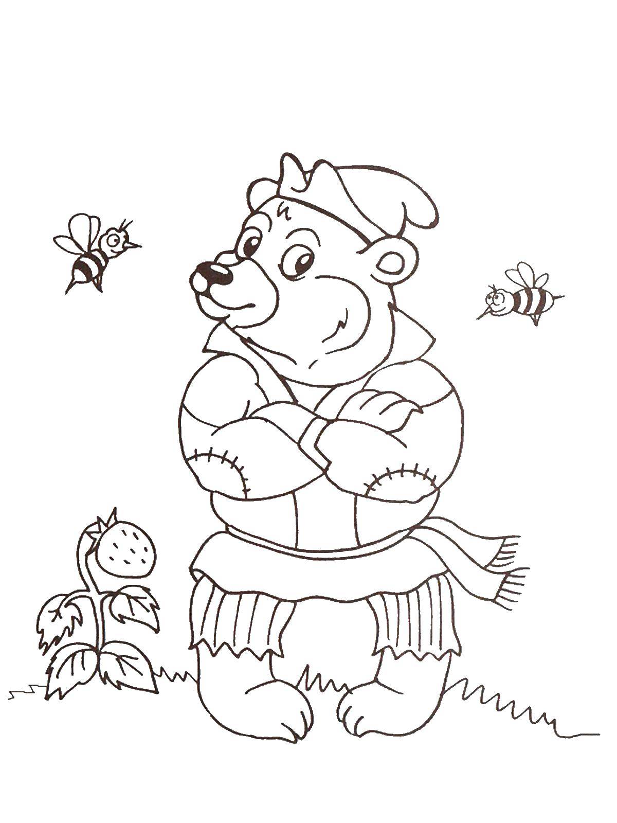 Раскраски медведь, медведица, медвежонок  Медведь ждёт колобка