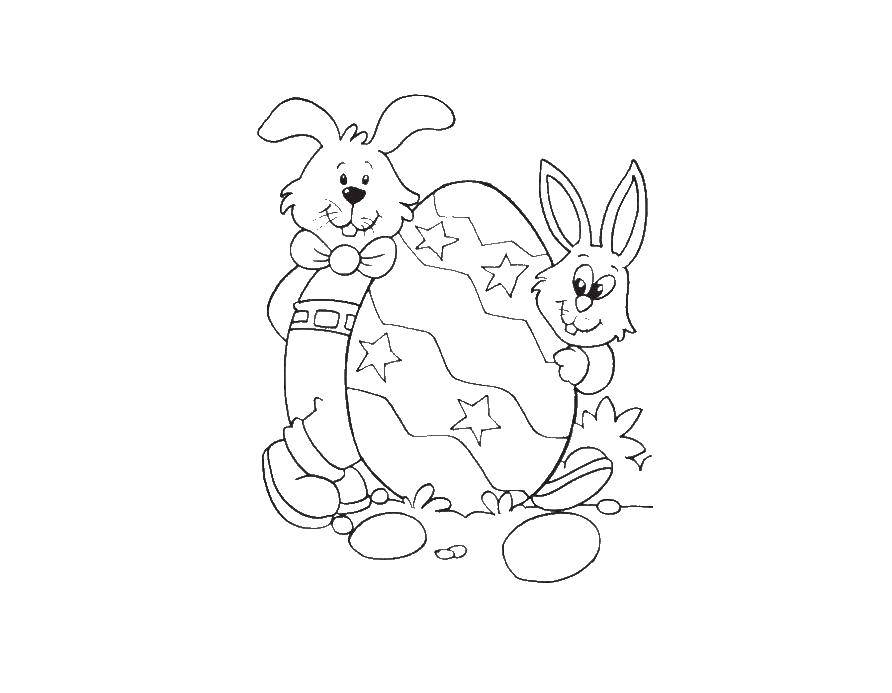 Раскраски зайчата и зайцы  Зайчики с яйцом