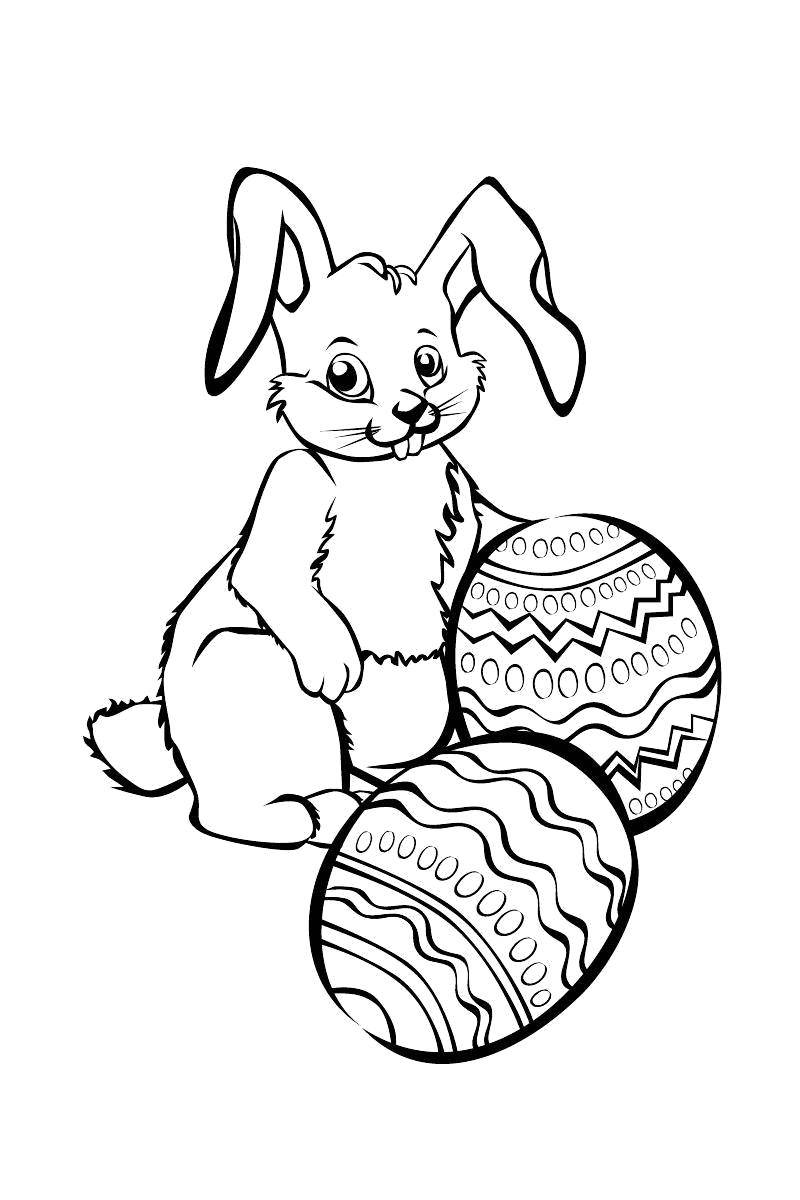 Раскраски зайчата и зайцы  Зайчик с пасхальными яйцами