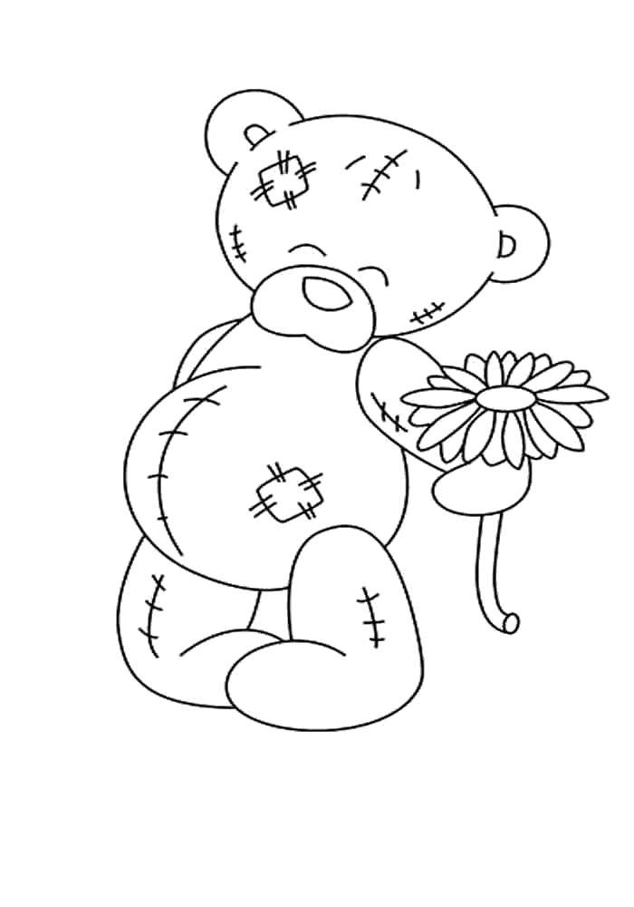 Раскраски мишки мишутки   Мишка тедди с цветочком