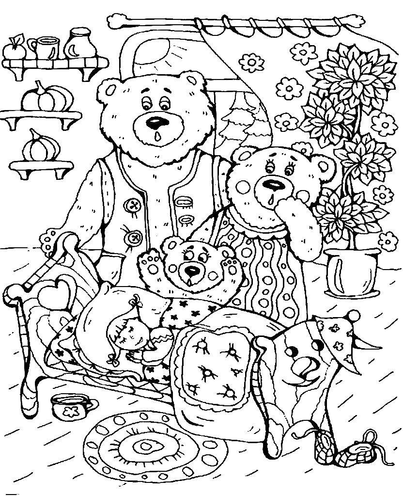 Раскраски медведь, медведица, медвежонок  Медведи нашли девочку