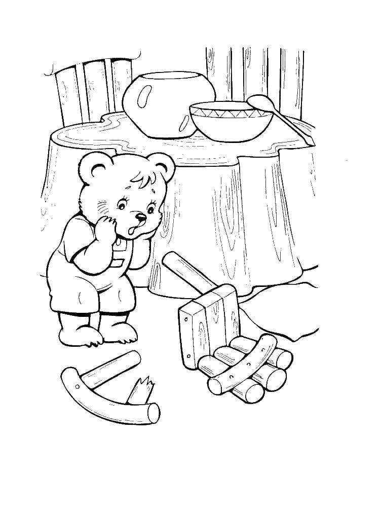 Раскраски медведь, медведица, медвежонок  У медведя сломался стул