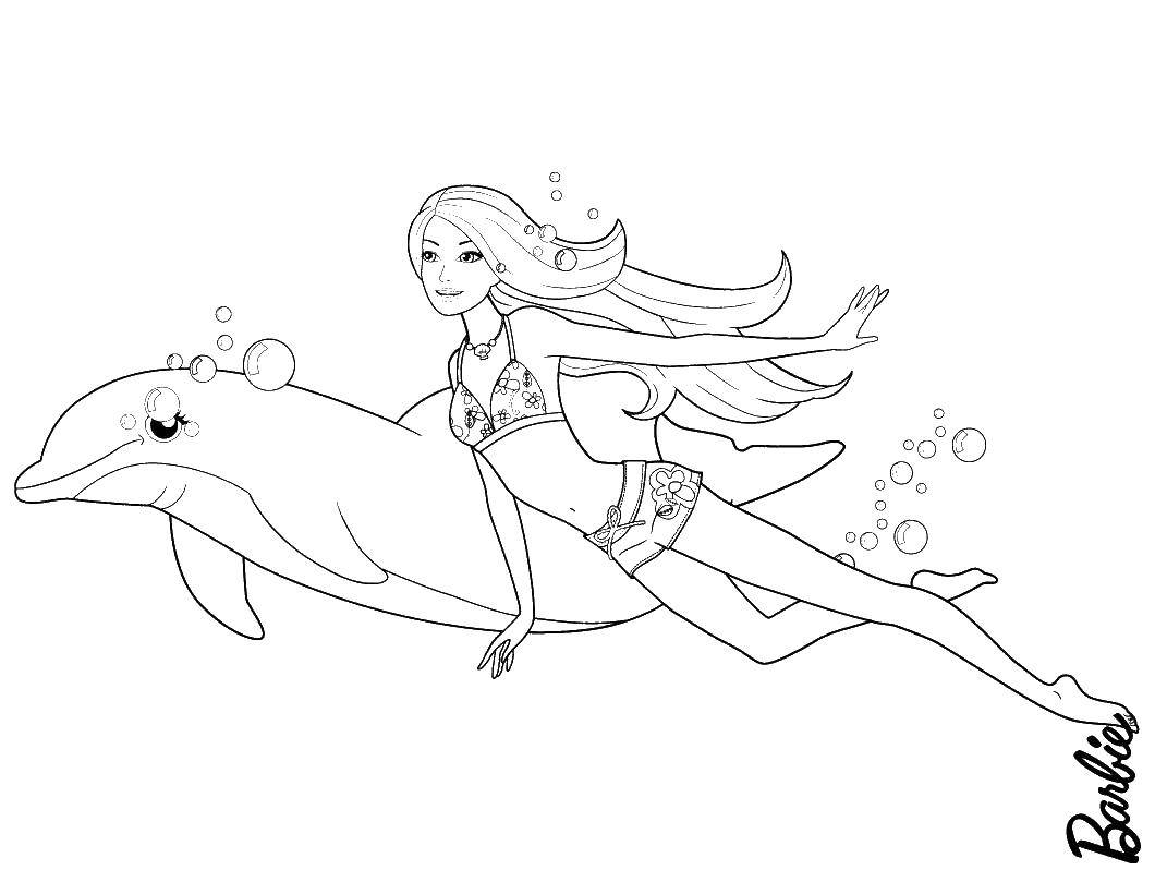   Барби плавает с дельфином