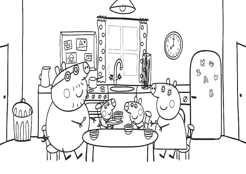   Свинка пепа и ее семья за столом