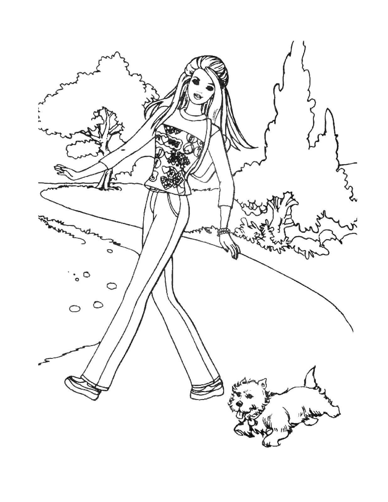   Барби на прогулке с щенком
