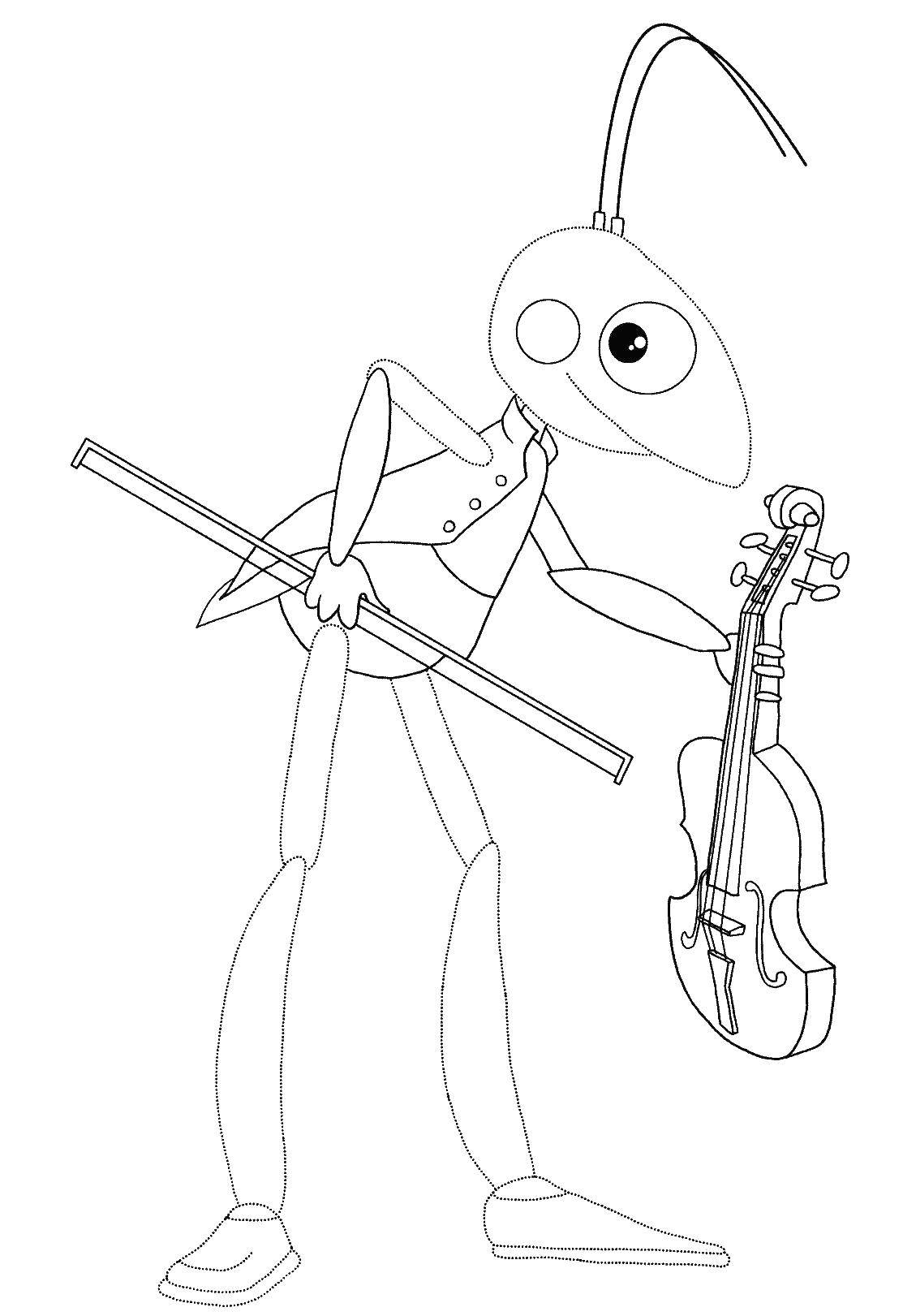   Кузнечик играет на скрипке