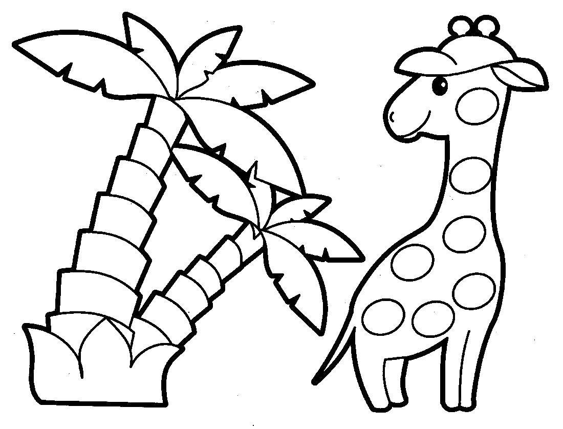 Раскраски жираф  Жираф с пальмой