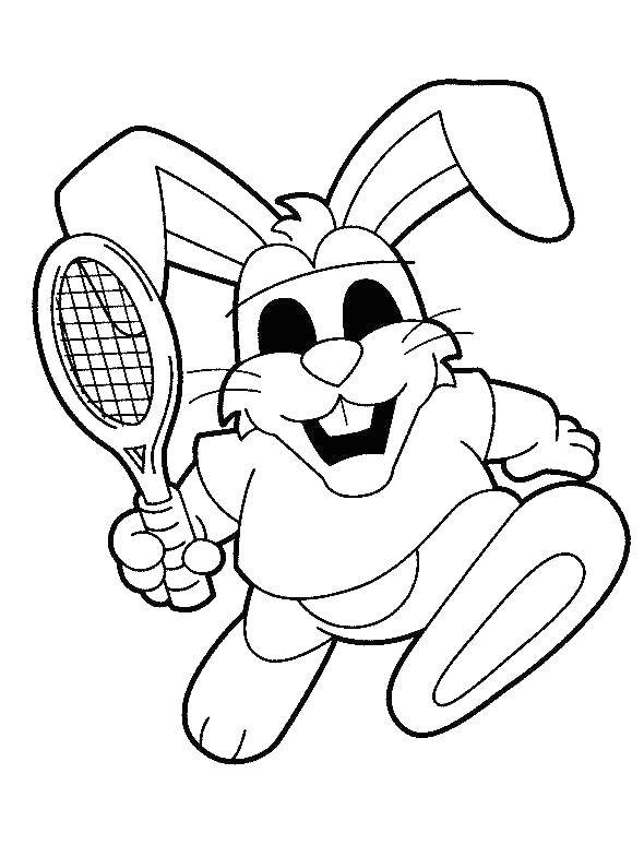 Раскраски зайчата и зайцы  Зайчик теннисист