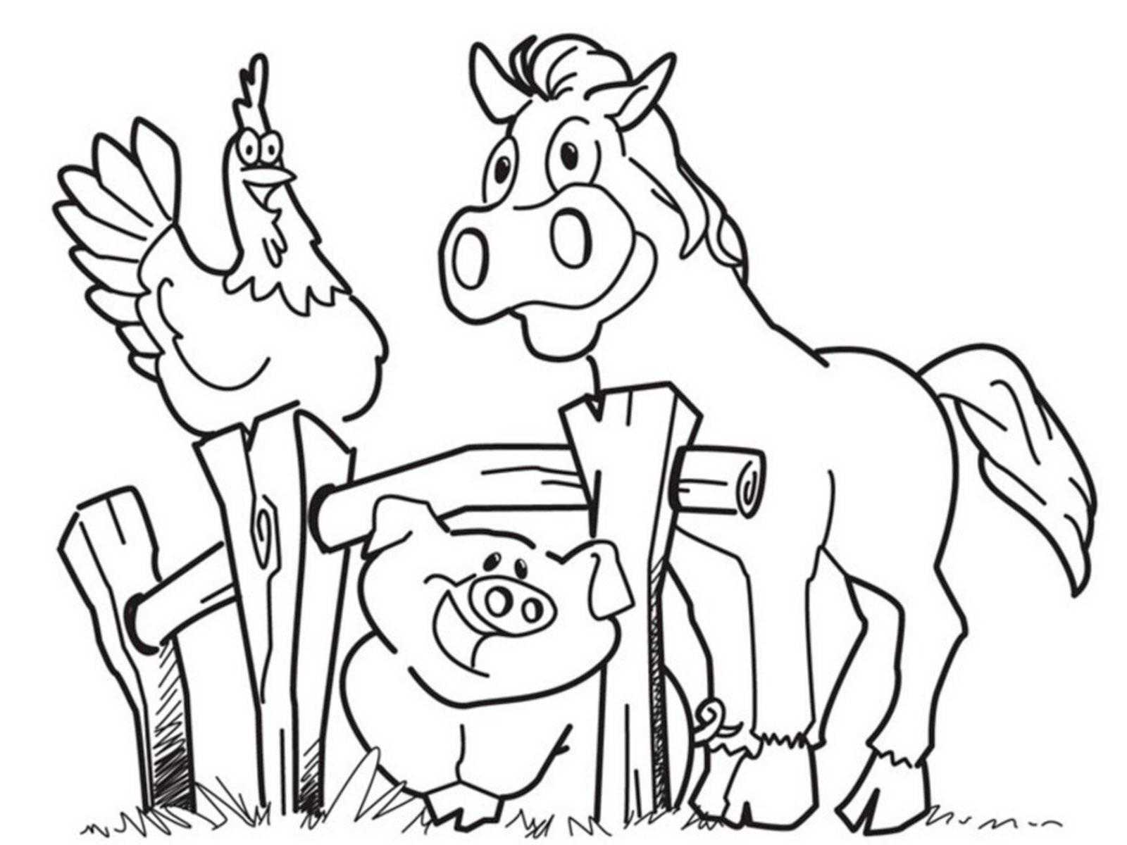   Скотный двор с петушком, свиньей и лошадкой