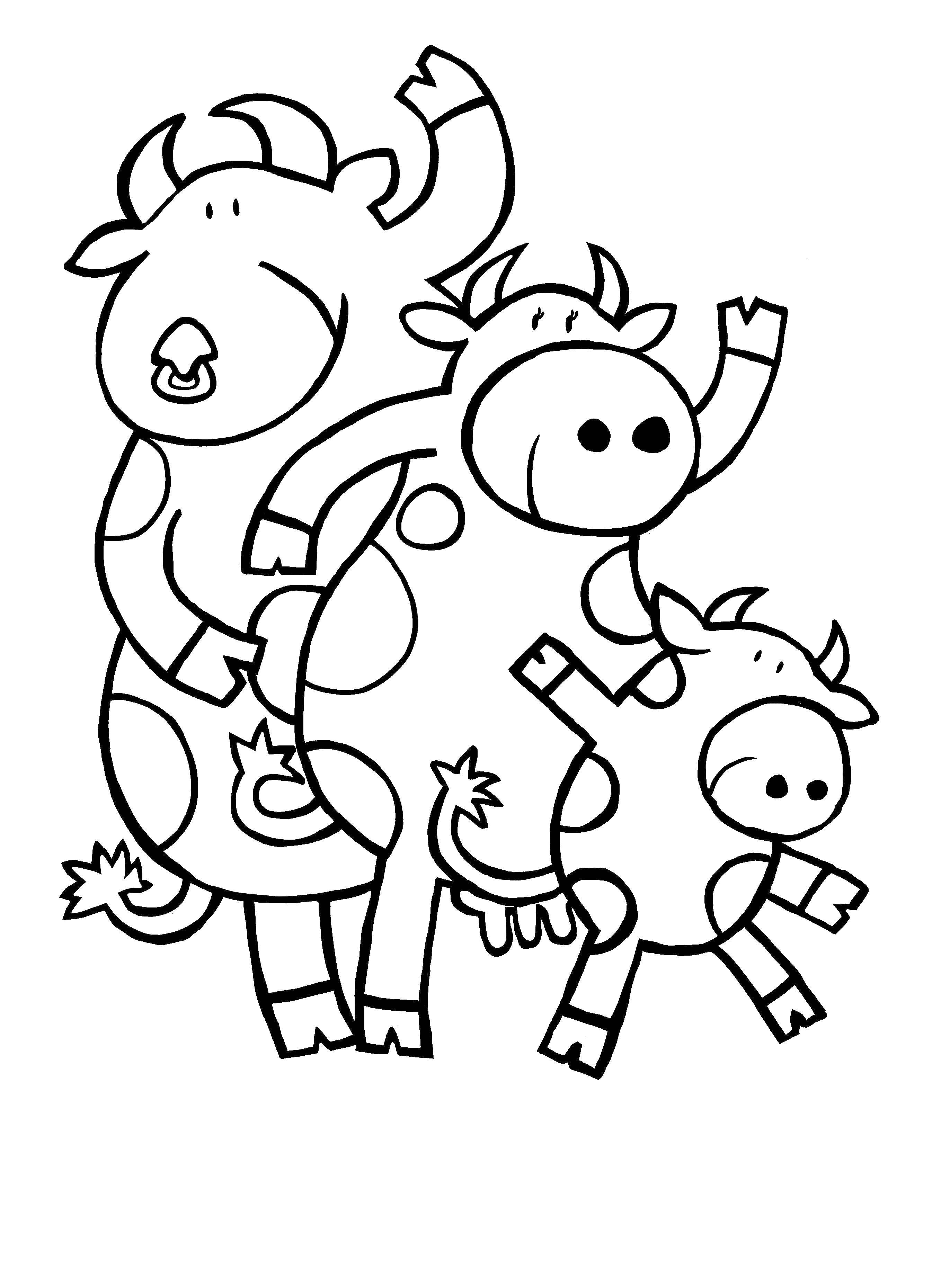 Раскраски домашняя корова  Коровья семья
