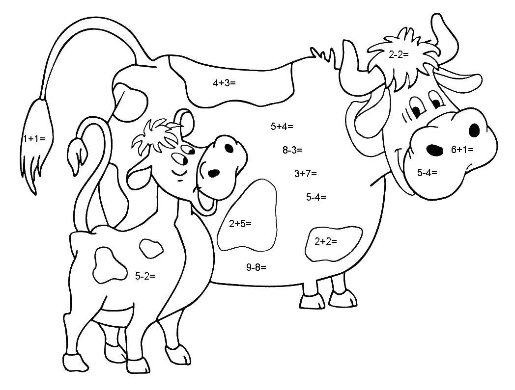 Раскраски домашняя корова  Корова и теленок