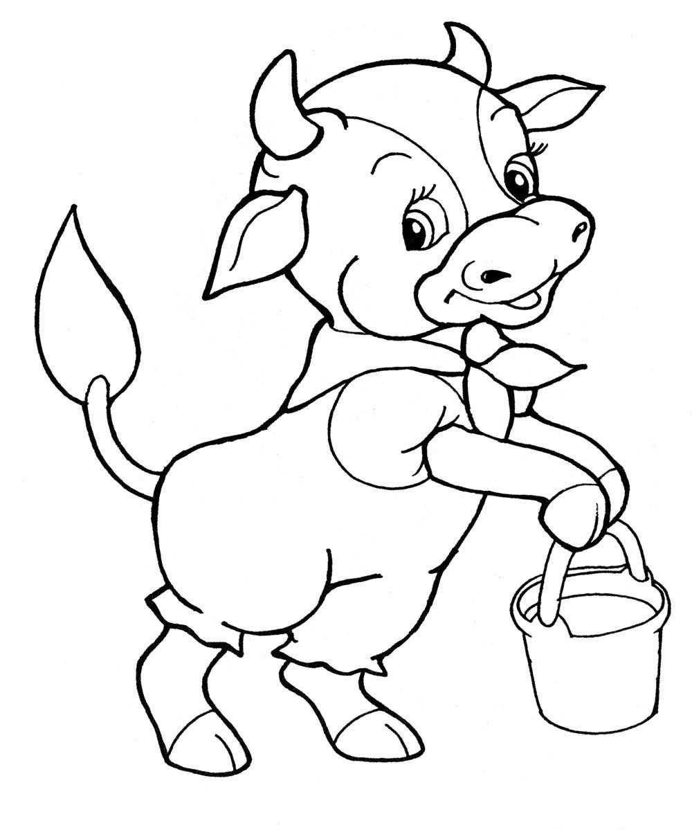 Раскраски домашняя корова  Рисунок веселая корова