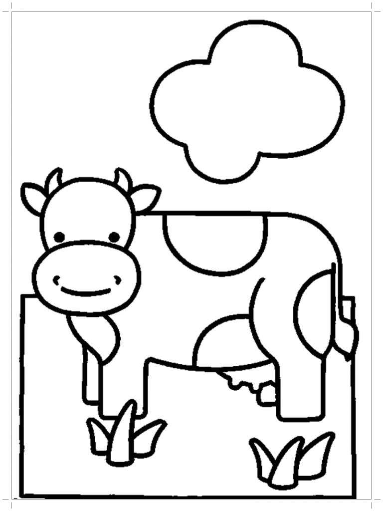 Раскраски домашняя корова  Рисунок корова на лугу