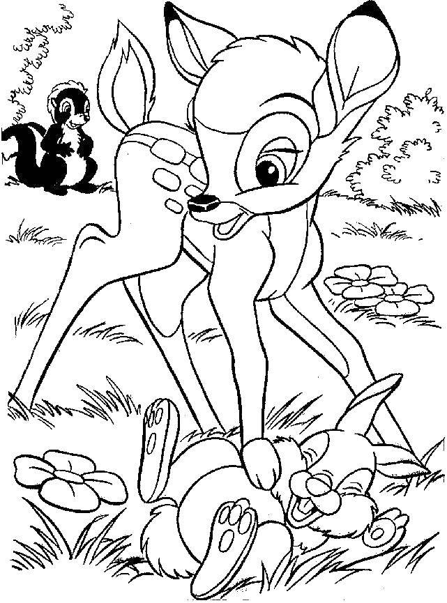 Раскраски зайчата и зайцы  Бэмби с зайчонком