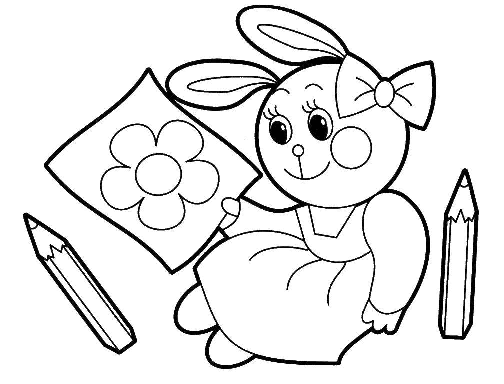   Кролик рисует цветок