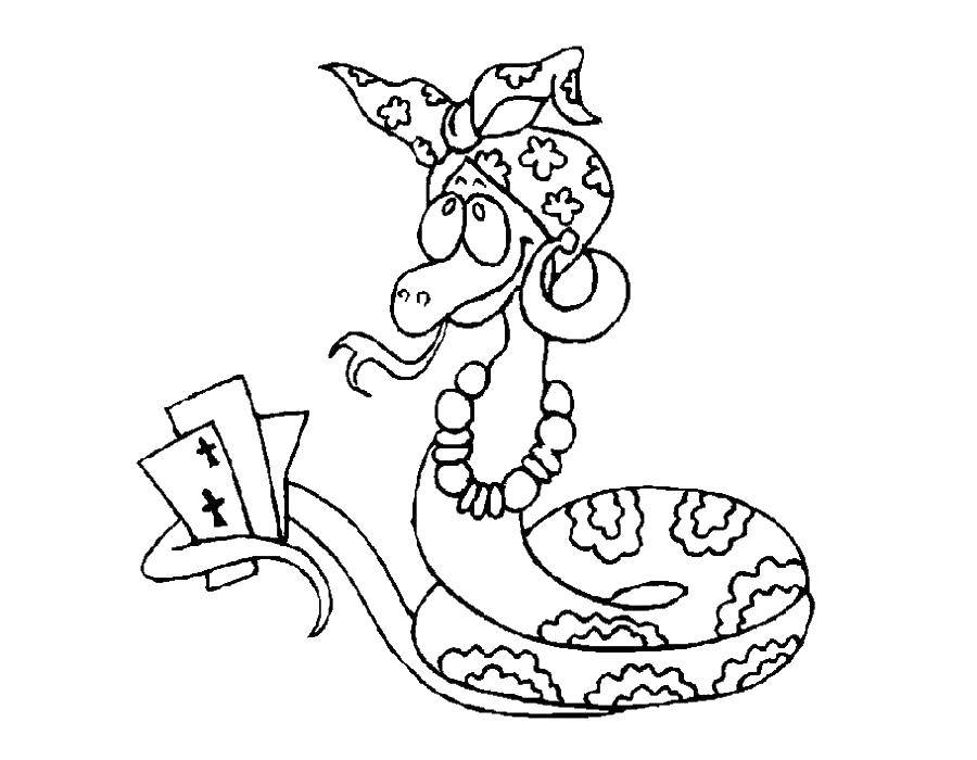 Раскраски змея  Змея с картами
