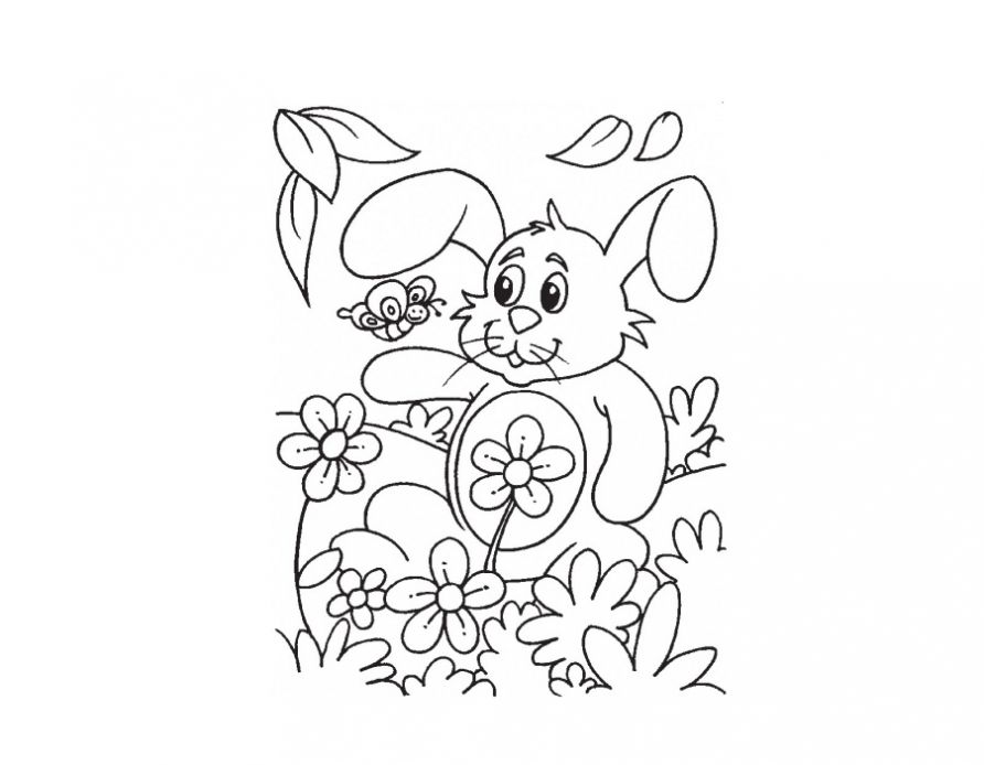 Раскраски зайцы, зайчиха, зайчонок  Раскраска заяц весна, кролик с бабочкой