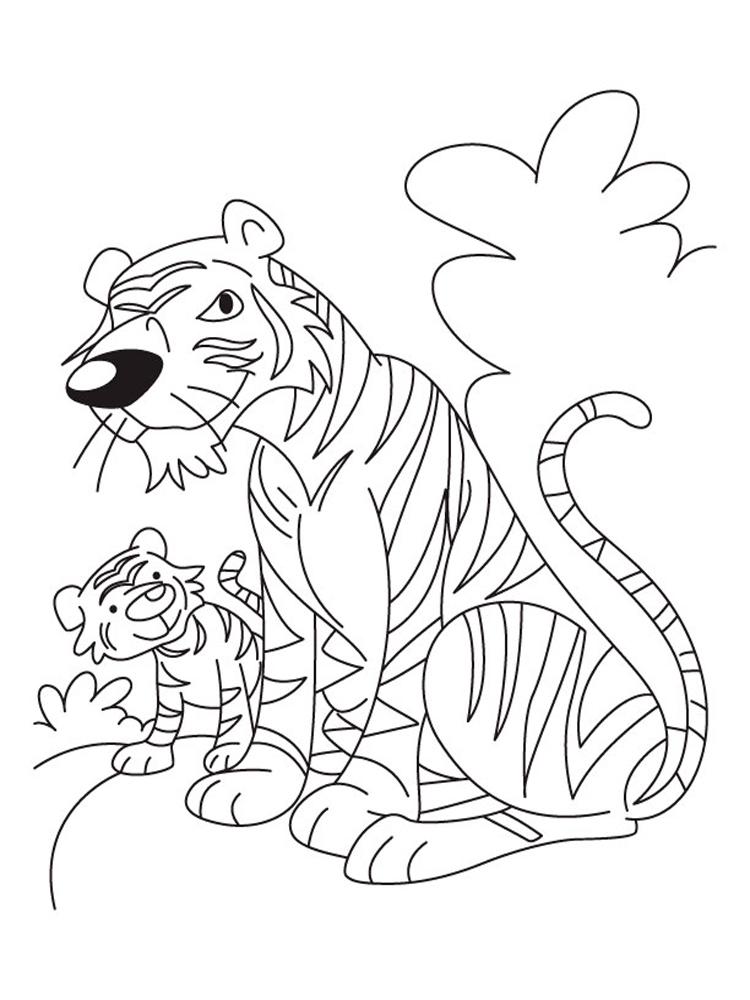   Скачать или распечатать раскраску, тигр с тигренком