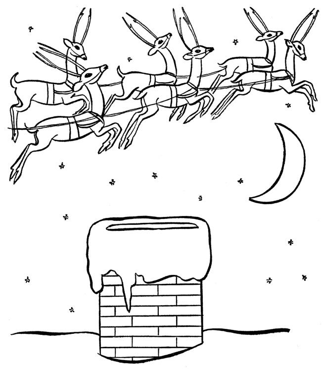   Рождественская ночь и мчащиеся по небу олени