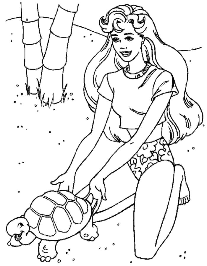 Раскраски черепаха  Раскраски Барби с черепашкой