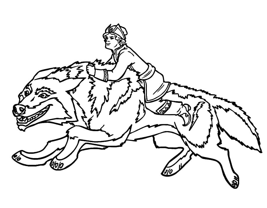 Раскраска волк   Иван Царевич на сером волке