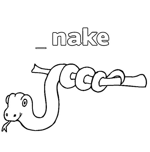 Раскраски змея  Змея на ветке. Добаь букву. Учим английский. 